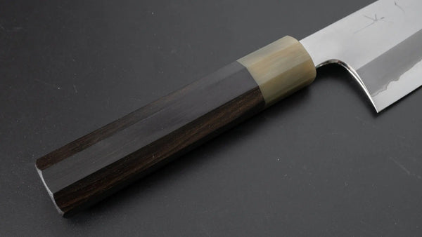 Hitohira Togashi Blue #1 Stainless Clad Migaki Santoku 180mm Taihei Makassar Ebony Handle - Tetogi