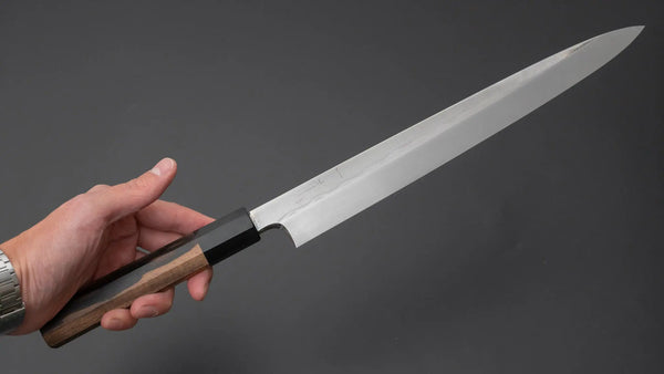 Hitohira Togashi Blue #1 Tanryumon Mizu Honyaki Yanagiba 300mm Kurokaki Persimmon Handle (Saya) - Tetogi