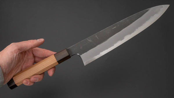 Hitohira Togashi Blue #2 Kurouchi Gyuto 240mm Cherry Wood Handle (Ebony End) - Tetogi