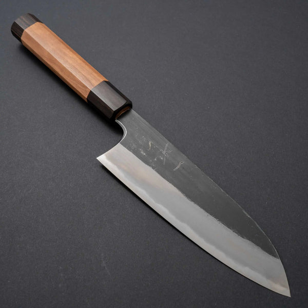 Hitohira Togashi Blue #2 Kurouchi Santoku Cherry Wood Handle (Ebony End) - Tetogi