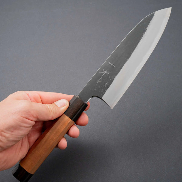 Hitohira Togashi Blue #2 Kurouchi Santoku Cherry Wood Handle (Ebony End) - Tetogi