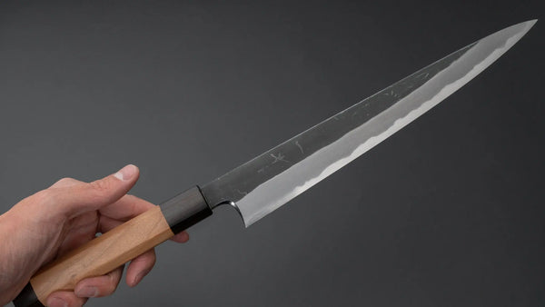 Hitohira Togashi Blue #2 Kurouchi Sujihiki 270mm Cherry Wood Handle (Ebony End) - Tetogi