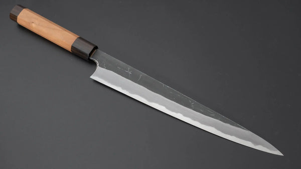 Hitohira Togashi Blue #2 Kurouchi Sujihiki 270mm Cherry Wood Handle (Ebony End) - Tetogi