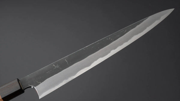 Hitohira Togashi Blue #2 Kurouchi Sujihiki 270mm Cherry Wood Handle (Ebony End) - Tetogi