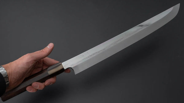 Hitohira Togashi White #1 Mizu Honyaki Yanagi Sakimaru 330mm Taihei Makassar Ebony Handle (Saya) - Tetogi