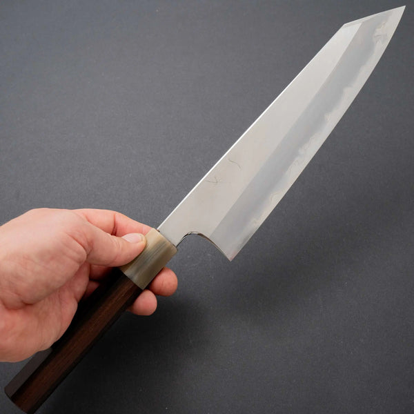 Hitohira Togashi White #1 Stainless Clad Migaki Kiritsuke Gyuto 240mm Taihei Makassar Ebony Handle - Tetogi