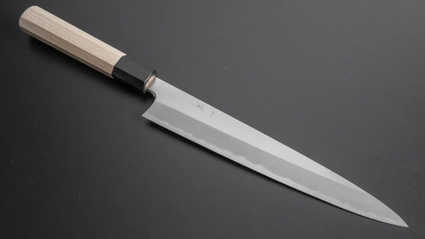 Hitohira Togashi White #1 Stainless Clad Migaki Sujihiki 240mm Ho Wood Handle - Tetogi