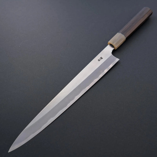 Hitohira Togashi White #1 Stainless Clad Sujihiki 300mm Taihei Ebony Handle - Tetogi