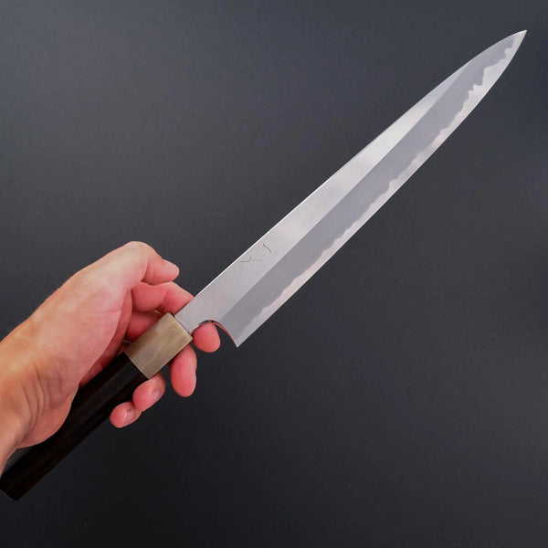 Hitohira Togashi White #1 Stainless Clad Sujihiki 300mm Taihei Ebony Handle - Tetogi
