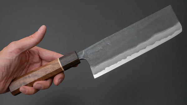 Hitohira Tosa Kurouchi Blue #2 Nakiri 170mm Walnut Handle (Ziricote Ferrule) - Tetogi