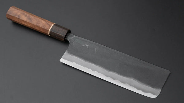 Hitohira Tosa Kurouchi Blue #2 Nakiri 170mm Walnut Handle (Ziricote Ferrule) - Tetogi