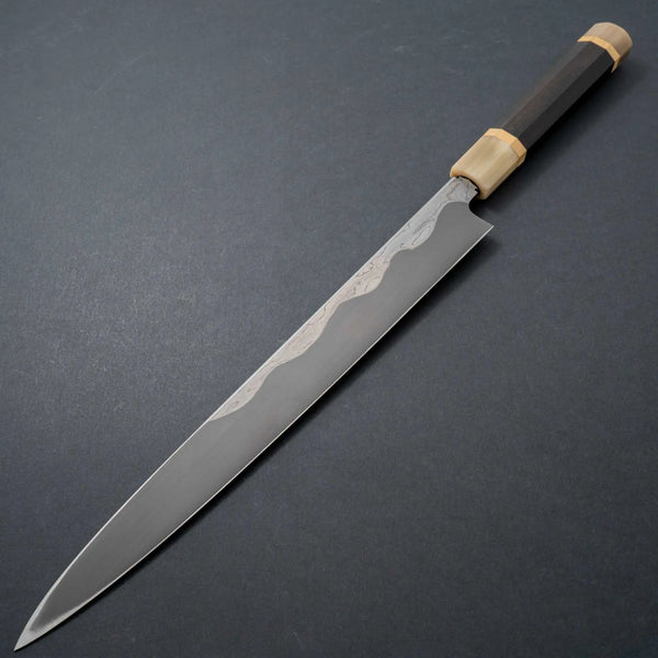 Tetsujin Custom Blue #2 Damascus Yanagiba 300mm Taihei Ebony Handle (Double Horn with Tsuge Spacer) - Tetogi